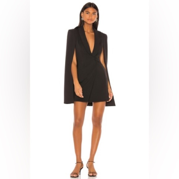 Revolve- NEW Katie May Boss Lady Mini Cape Dress  in Black - Picture 1 of 11